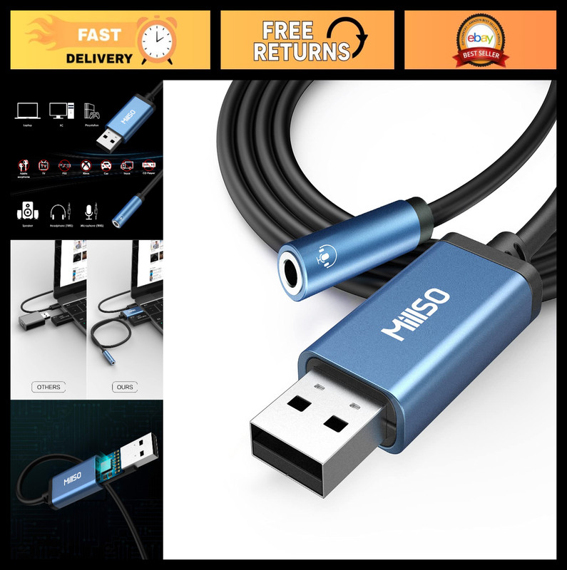 USB to 3.5mm Audio Jack Adapter – TRRS AUX Stereo Sound Card for Headphones, PS4