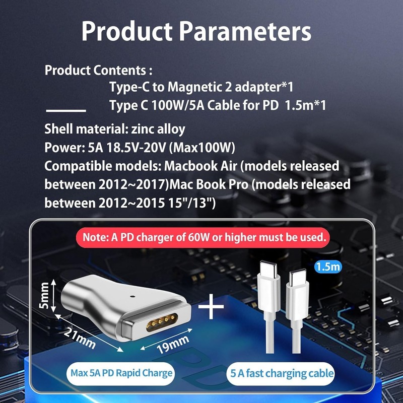 100W Magnetic USB C Adapter with Smart Charging Indicator - MacBook Compatible gallery