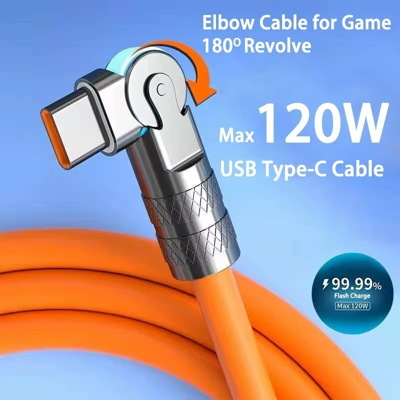 120W USB to USB-C Fast Charging Cable with 180°+360° LED Swivel Heads for Smart gallery