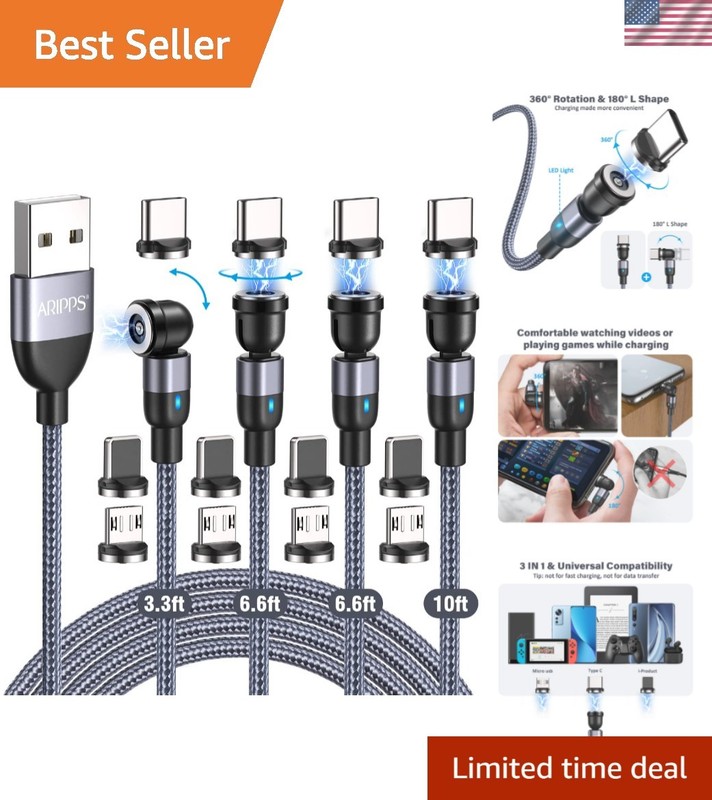 Durable Nylon Braided 540° Rotating USB Magic Cable – Multi-Device Compatible