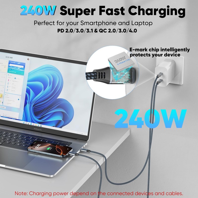 USB C Monitor Video Cable 3Ft 4K 144Hz 20Gbps 240W Display USBC 3.2 Gen 2 gallery