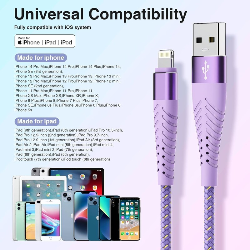 iPhone Charger Fast Charging Lightning Cable 6FT 3Pack[Apple MFi Certified] Long gallery