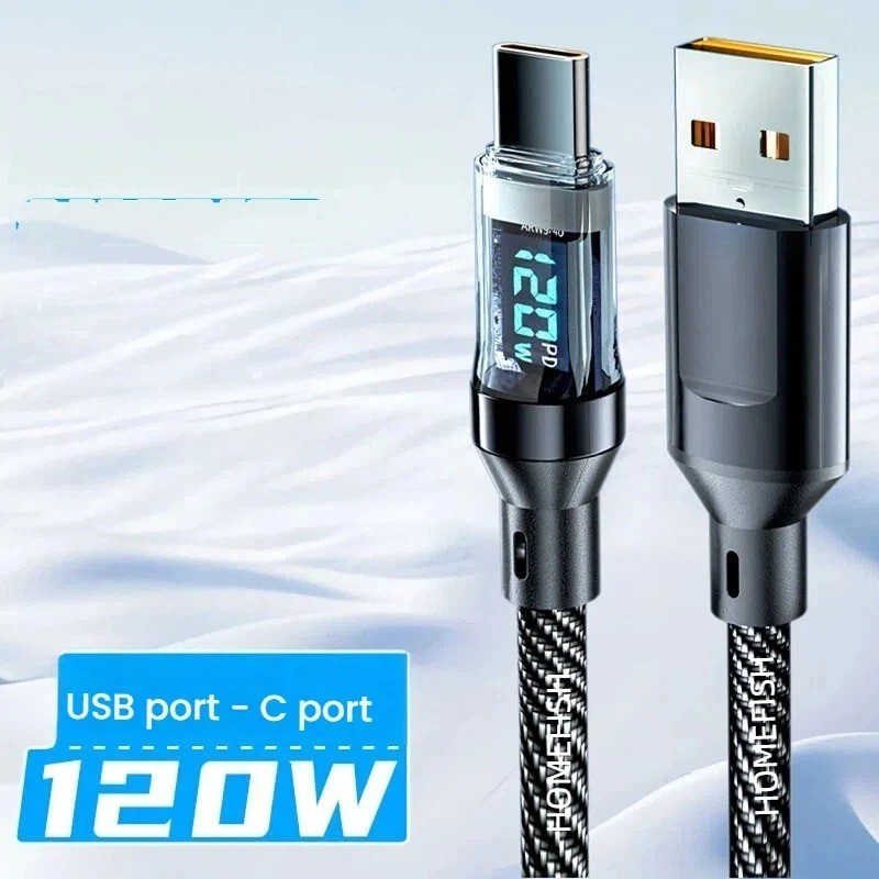 HOMEFISH 60W USB-C Cable Digital Display Braided Fast Charging 120W Max Compati gallery