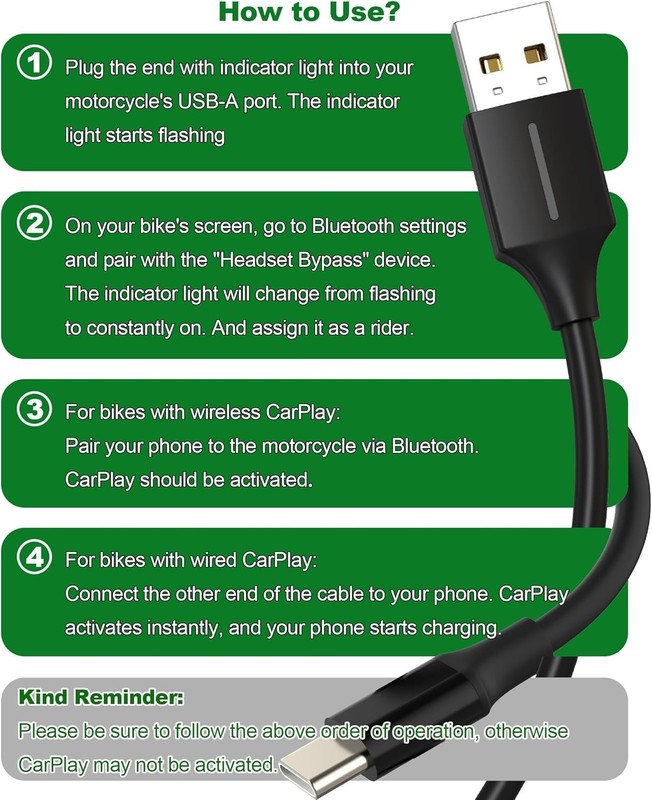 Plug & Play CarPlay Activation Cable for Honda Goldwing, Charges While You Ride! gallery