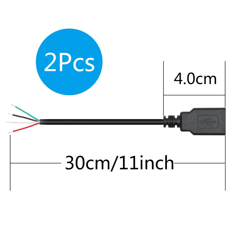 Short USB a Female 4 Pin Bare Wire 11Inch,Usb 5V/2A 4 Pin Pigtail Open End Power gallery