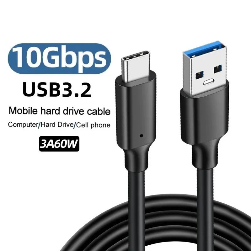 USB 3.2 Gen2 USB A to USB C Cable 10Gbps 3A 60W Fast Charge SSD Data Transfer
