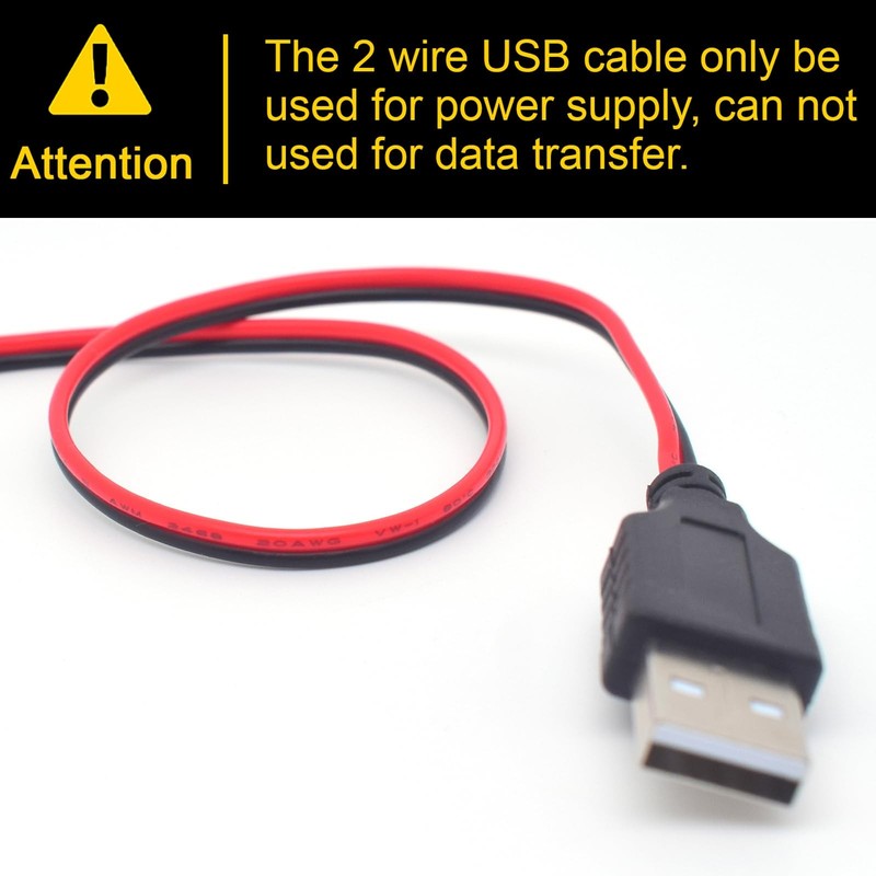 3.3FT Single 20AWG USB 2.0 Male Plug To 2 Pin Bare Wire Open End 5V 5A Power gallery