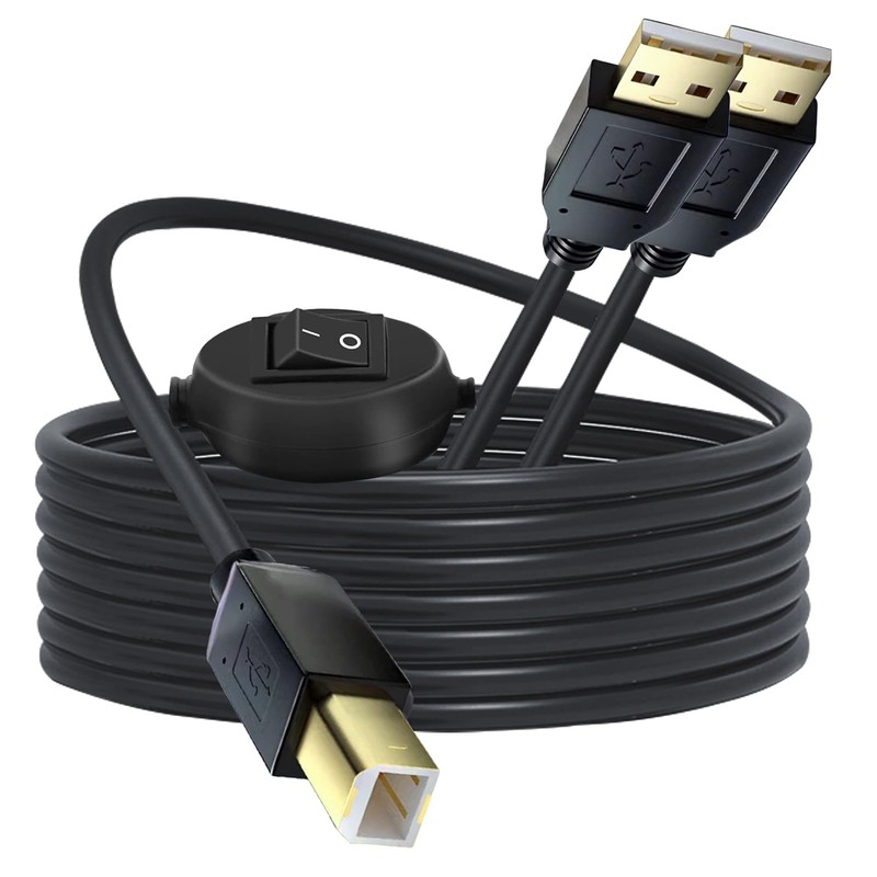 USB Printer Cable Splitter With Switch 2 in 1 USB B to Dual USB A 15Ft 4.5M