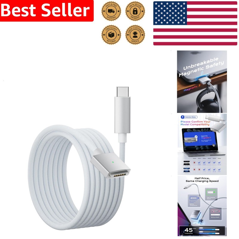 140W USB C Magnetic 3 Cable 6.6ft Braided Fast Charging MacBook Pro Air