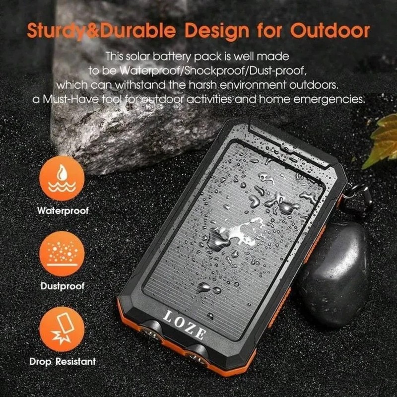 10000mAh Solar Power Bank Dual USB & USB-C Output Charger For Outdoor Adventures gallery