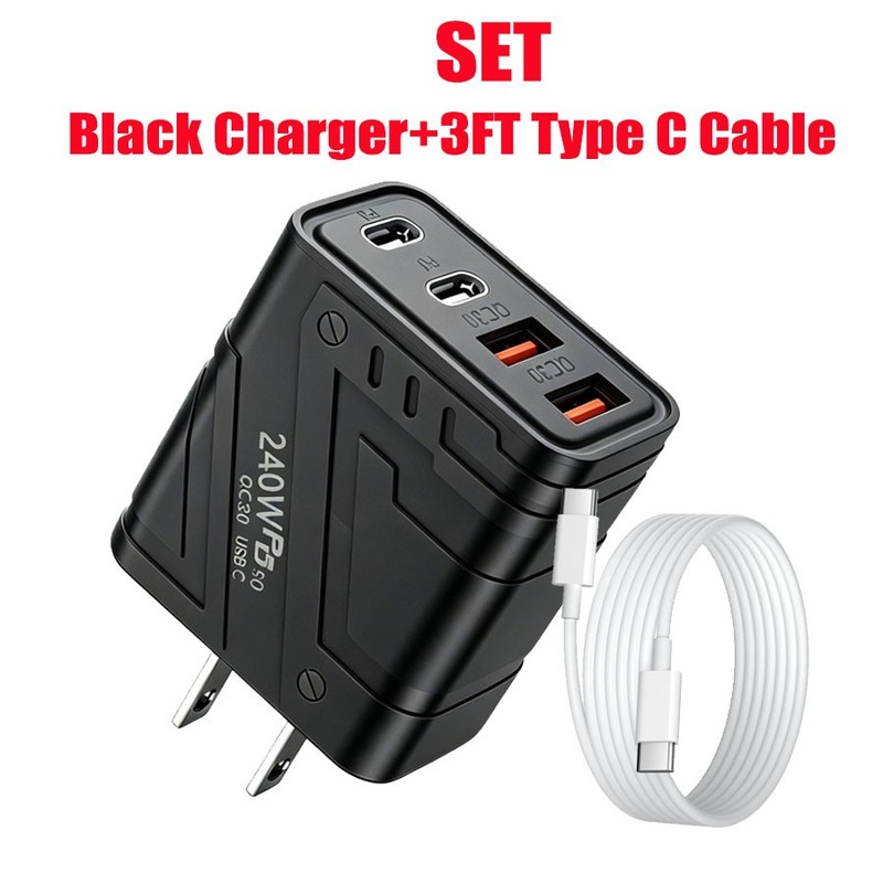 240W Super Fast Charging USB Type C Wall Charger with Cable for All Cell Phone