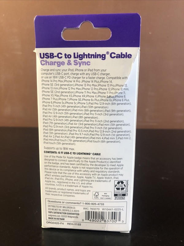 Infinitive Durable 6 Ft. USB C to 8 Pin Connector Pin Cable Charge & Sync White gallery