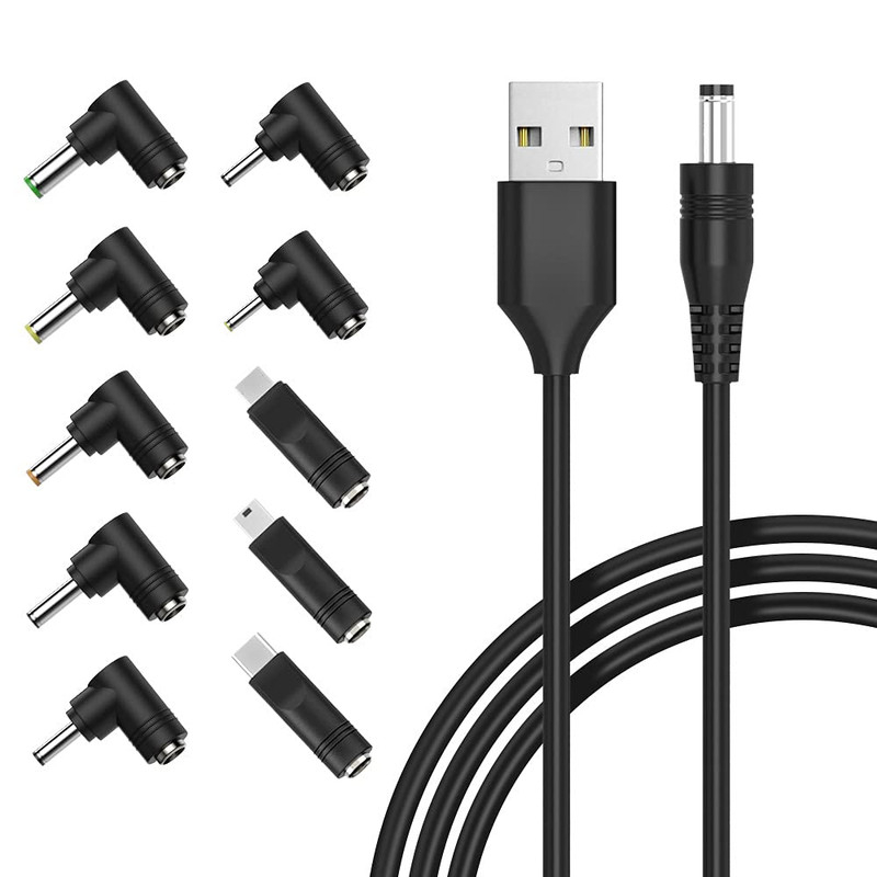 Universal 5V DC Power Cable, USB to DC 5.5×2.1Mm Cord with 10 Tips | 5FT Chargin gallery