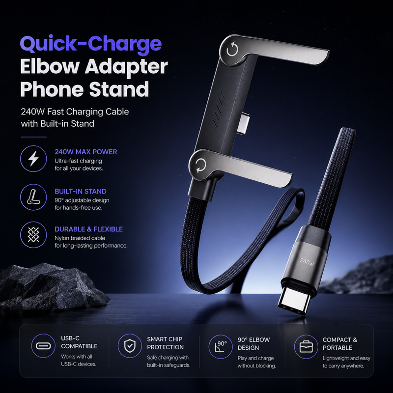 2-in-1 Invisible Holder Charger Cable–240W Fast Charging Cord with Phone Stand gallery