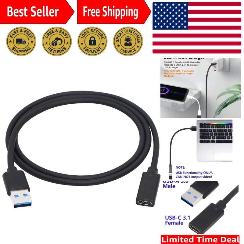 High-Speed USB 3.0 Type A to C Adapter – 3ft for Easy Multimedia Connections
