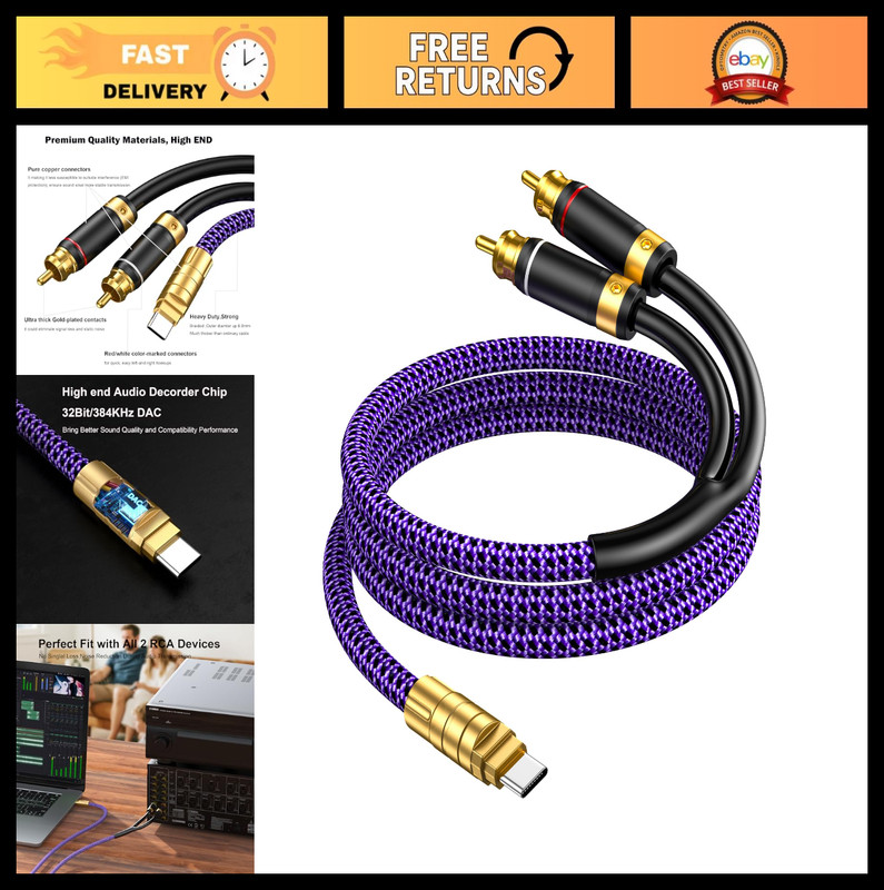 USB C to RCA Audio Cable, Type C Y Splitter for Home Theater & Car Stereo (2.5ft
