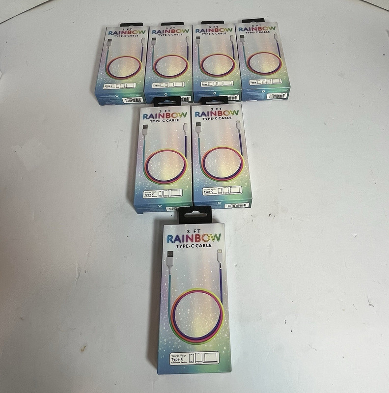 Lot of 7 Rainbow USB-A to USB-C Type C 3FT Sync Charge Cables Multicolor NEW