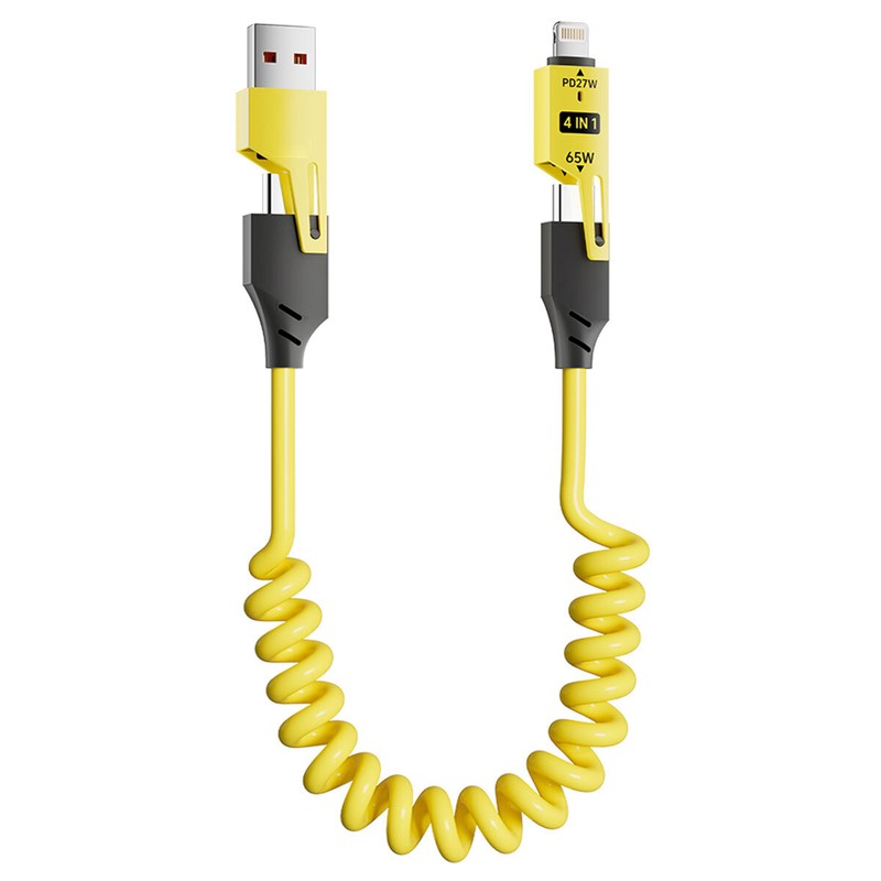 4 in 1 Multi USB Charging Cable 65W Fast Charging Coiled USB C Charger Cord