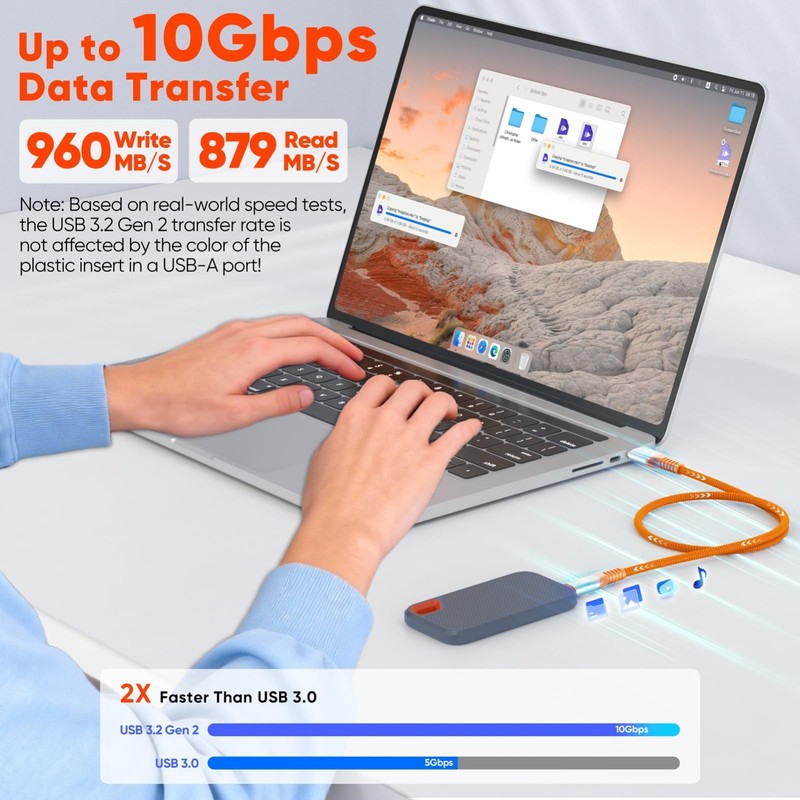 10ft USB to USB C Data Cable 2-Pack, 3A 10Gbps Fast Charging Cord for PS5, Xbox, gallery