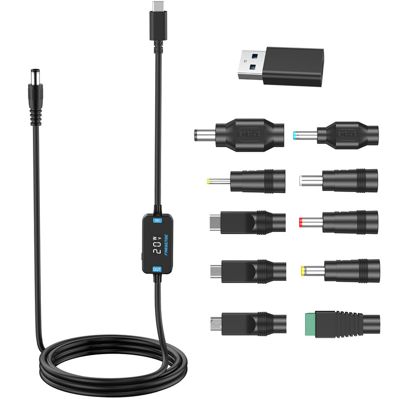 USB C to DC Adapter,Barrel PD Trigger Cable(3.3Ft) with 10 Connector Tips,Usb to