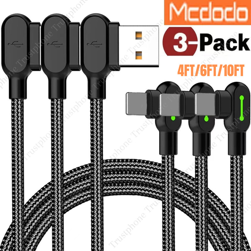3 Pack Mcdodo 90 Degree USB Cable Fast Charge Cord For iPhone14 13 12 8 Charger