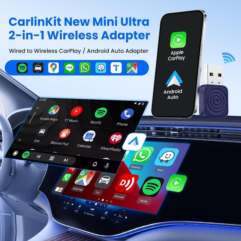 Mini Ultra Wireless CarPlay & Android Auto Adapter - for iPhone/Android 11+, ... gallery