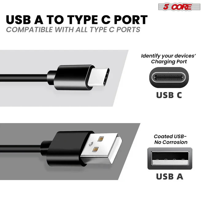 5 Core USB to USB C Cable 5 Pieces Fast Charging & Data Transfer Durable Black gallery