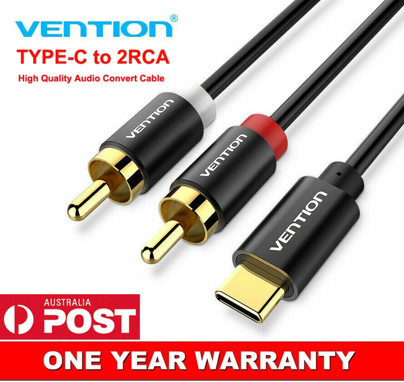 VENTION USB Type-C 2 RCA Audio Cable to 2RCA Jack Converter Adapter Gold Plated