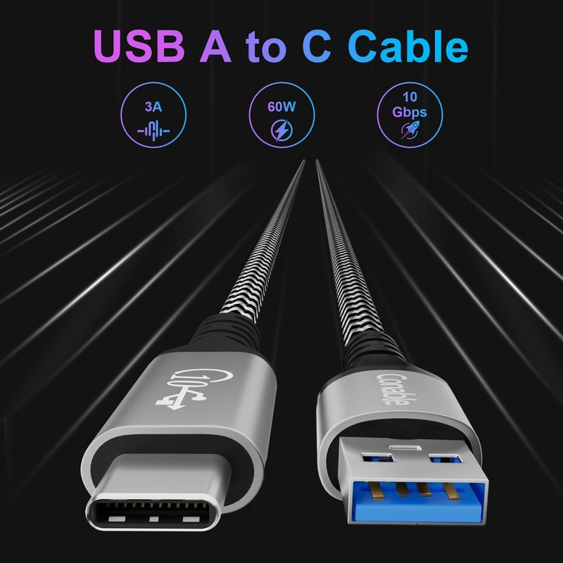 2 Pack 10ft USB 3.1 A to USB C Cable 10Gbps Data 60W 3A Fast Charging Cord gallery