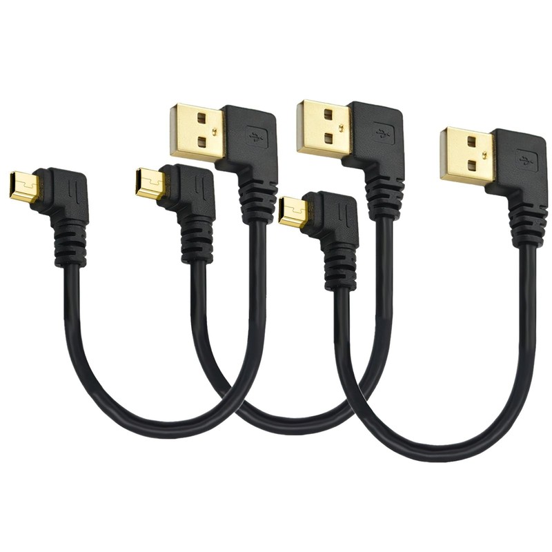 Right Angle Mini USB Cable 6 Inch Short Power Cable 3-Pack