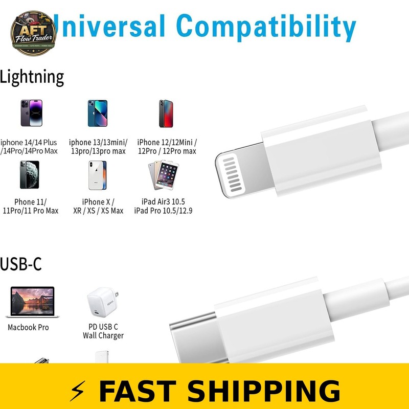 RCTech USB C to Lightning Cable 3Pack 6FT MFi Certified Fast Charging White gallery