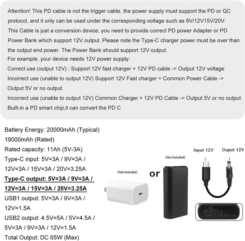 USB C to DC 5.5mm x 2.1mm Power Cable Cord, USB C Input to DC 12V Out Charging C gallery