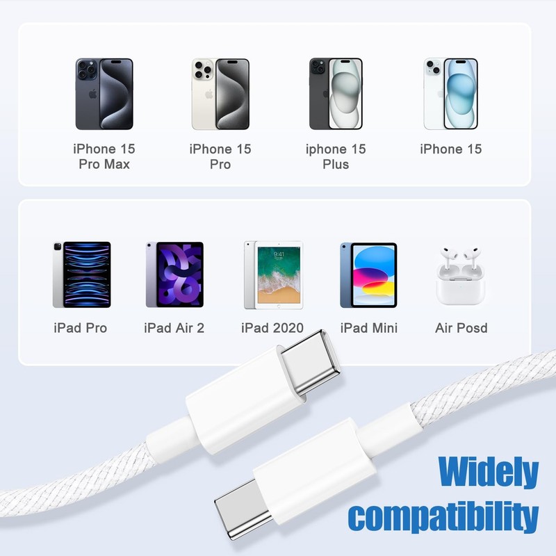 USB C to C Charging Cable 6ft, 60W Fast Type C to C Charger Cord Long for App... gallery