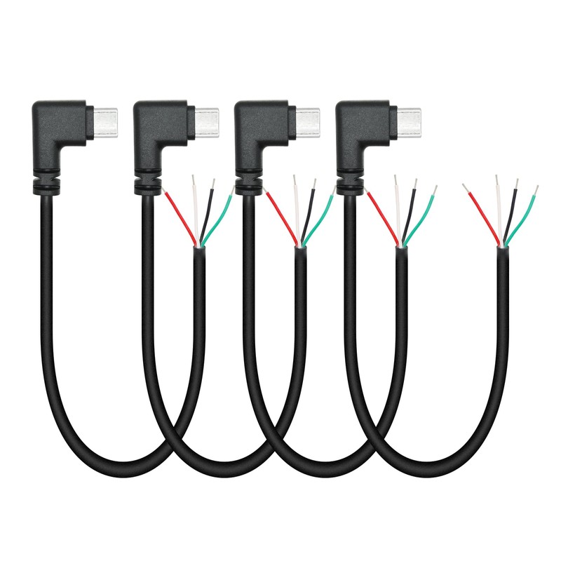 Right Angle USB C to 4 Pin Bare Wire Open End 90° Type C Male 11inch 4 Pack