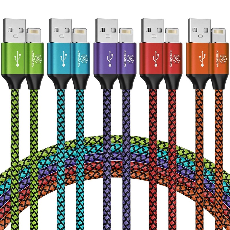 Iphone Charger 5 Pack 10 Ft USB Lightning Cable Apple Mfi Certified Cable Fast C