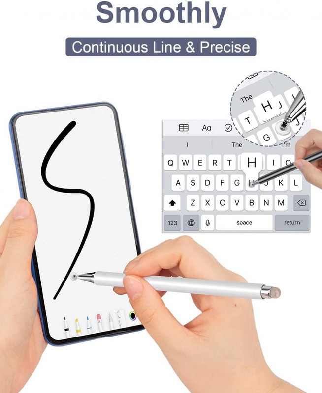 STYLUS TOUCH SCREEN PEN FIBER TIP ALUMINUM LIGHTWEIGHT SILVER COLOR for TABLETS gallery