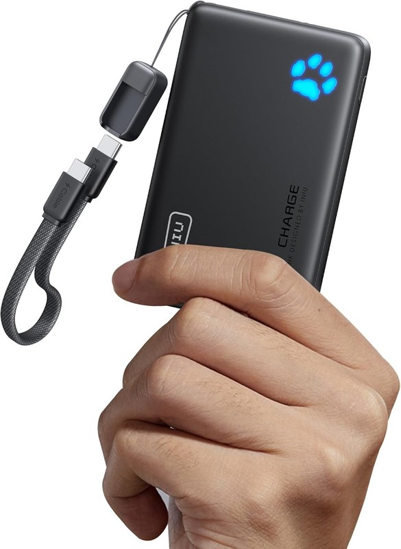 INIU Portable Charger, Ultra Slim 45W Fast Charging with Attached USB C Cable, F
