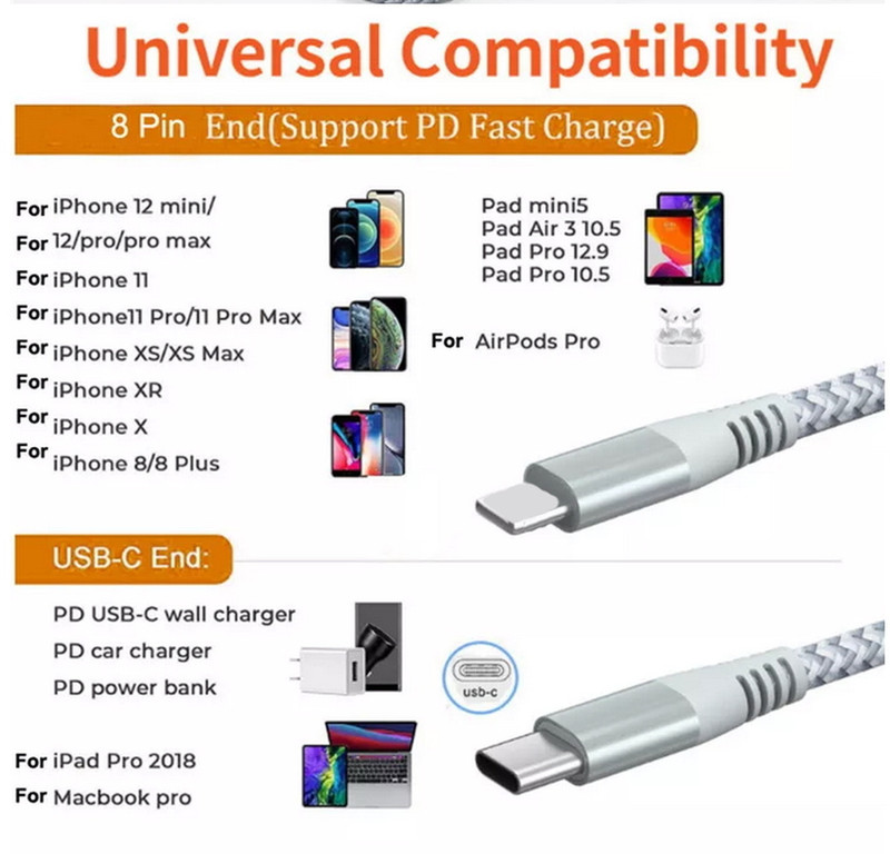 10ft 6ft Charging Cable Heavy Duty For iPhone 14 13 12 11 Charger Charging Cord gallery