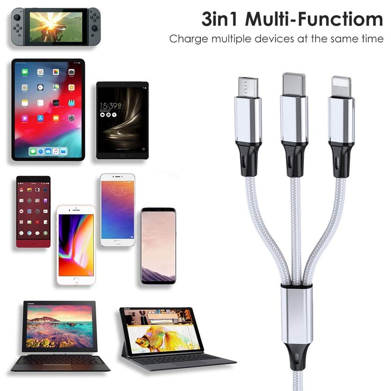 Puxnoin Multi Charging Cable, 10ft 2Pack Phone Charger 10 feet, Silver gallery