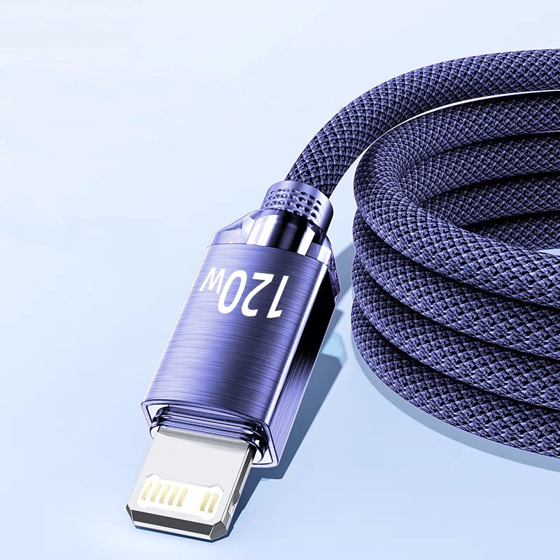 120W Braided Cable Phone Fast Lead Charger USB to L Wire 6A Black/Purple/Blue