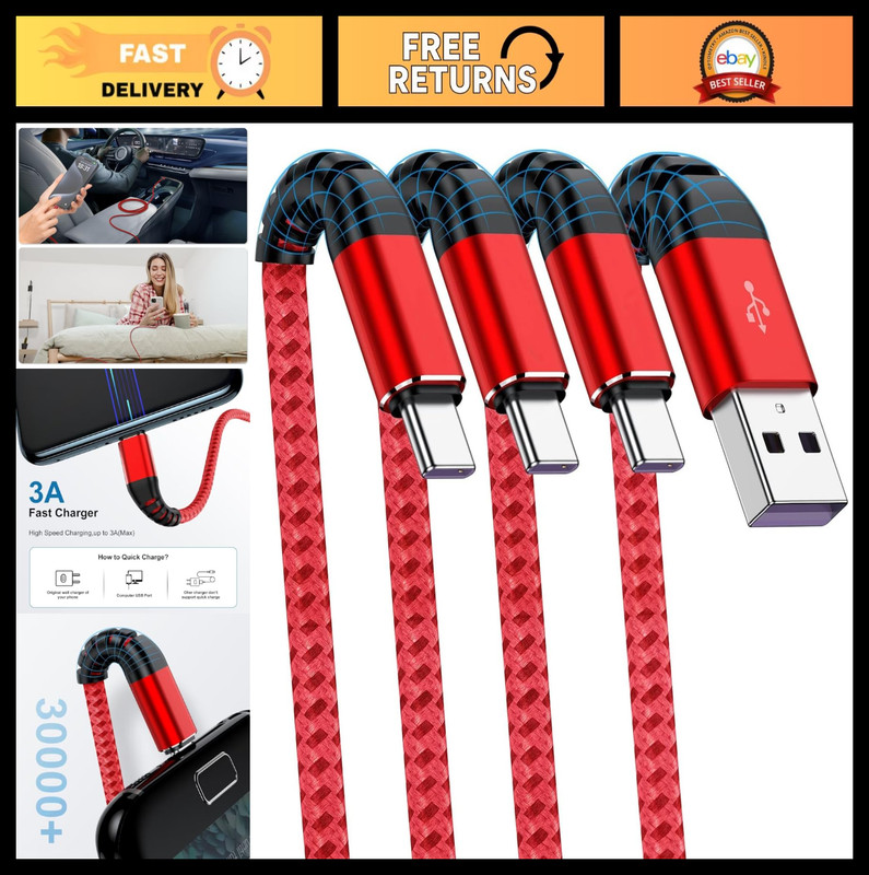 6ft USB C Cable 3-Pack, Fast Charging Nylon Braided Type C Charger for iPhone &