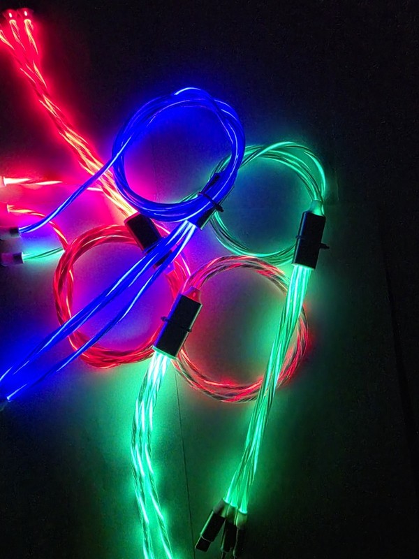 Light Up 3 in 1 USB Charging Phone Cable Universal C , Micro & iPhone Neon Red gallery