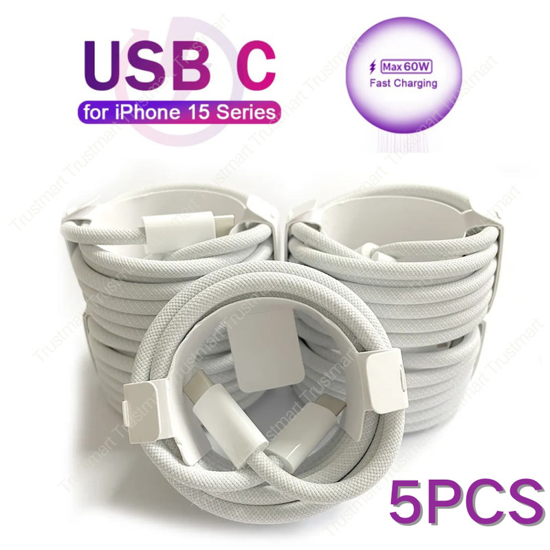 5Pcs 60W Type C To USB C Cable Fast Cord For iPad Mini/Macbook Pro/iPhone 15 Lot