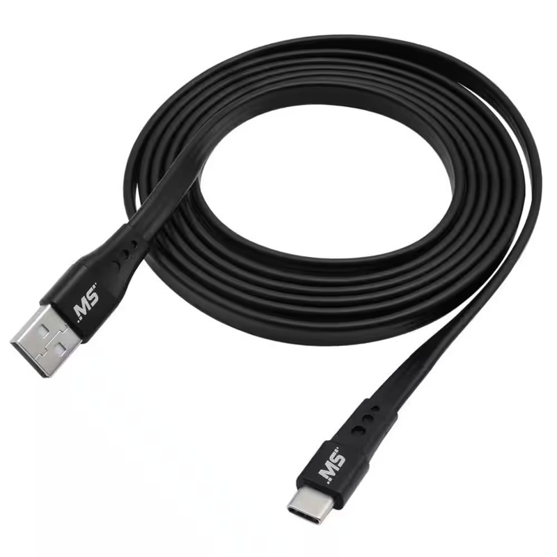 6 Ft. USB-C to USB Charge and Sync Flat Cable in Black