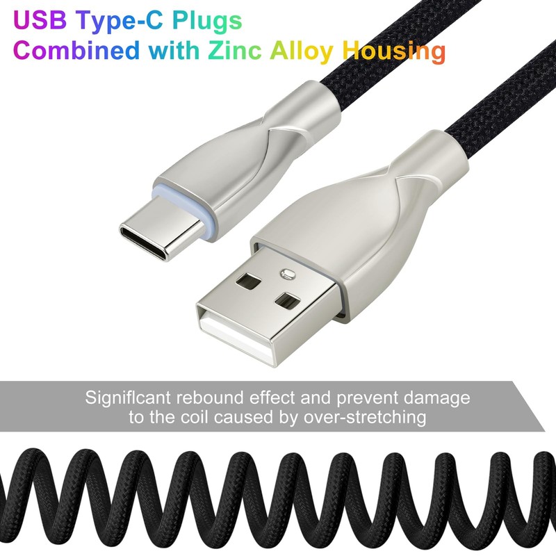 USB Type C to USB A Coiled Keyboard Cable Detachable Metal Aviator 6FT Black gallery