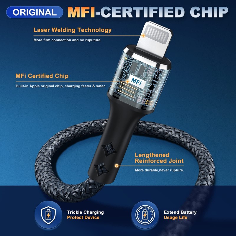 (2-Pack) iPhone Charger 3Ft for Apple MFi Certified, Strong Nylon Braided Lig... gallery