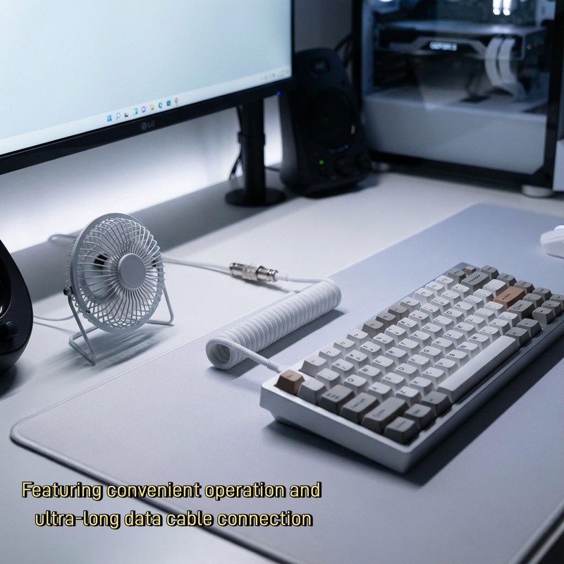 2 PCS 1.5m Coiled Keyboard Cable USB C to USB A Detachable Aviator White gallery