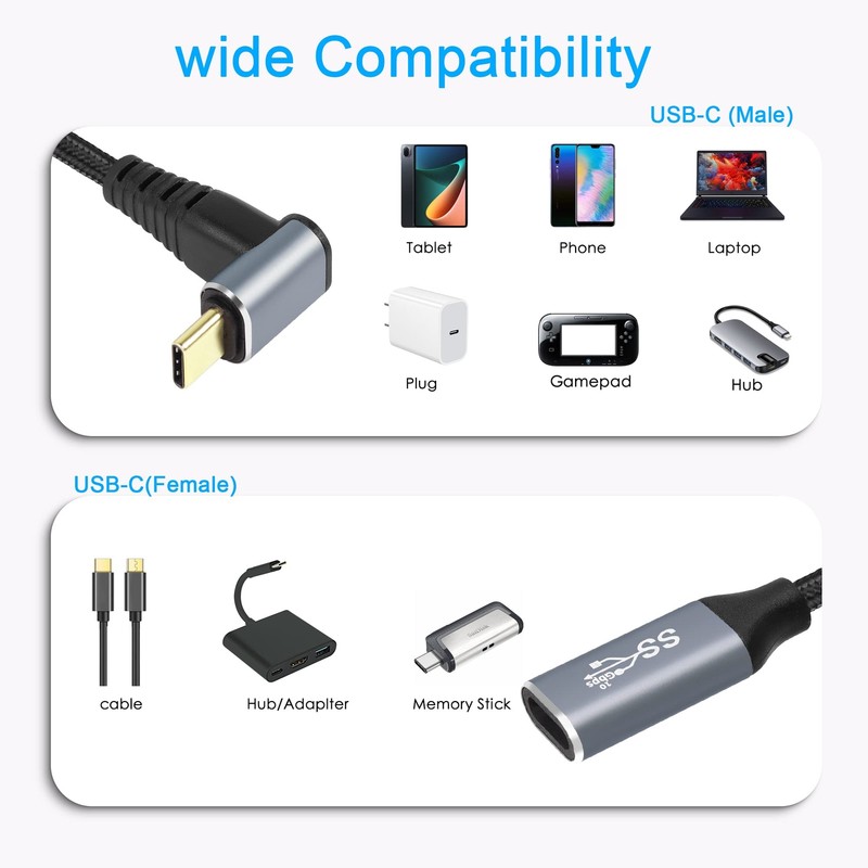 2M Right Angle USB C Extension Cable 90 Degree 10Gbps PD 100W Up Down Type-C gallery