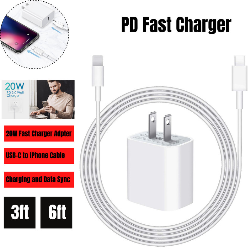 20W PD Fast Power Adapter Wall Charger USB-C to iPhone Cable For Apple 13 12 11 gallery