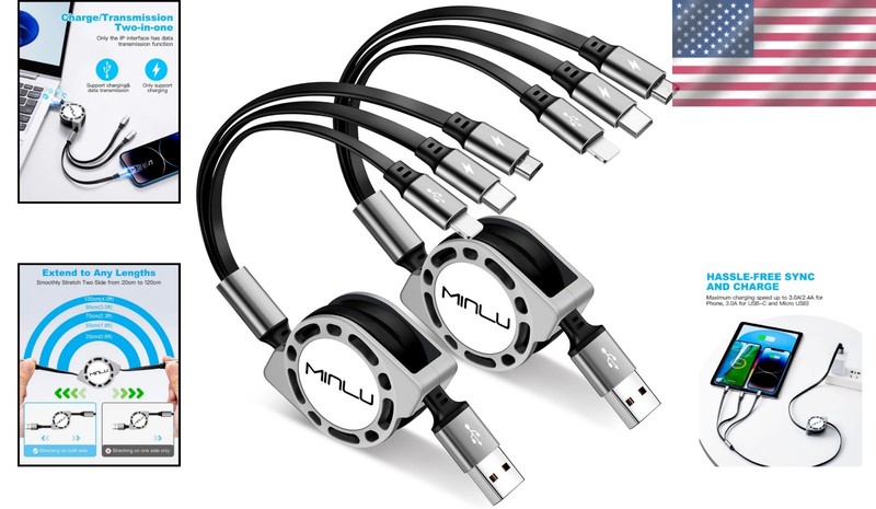 Universal 3A Multi Charger Cable: fast/USB-C/Micro USB (4ft, 2-Pack) gallery